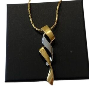 Butler necklace. Spiral design. Unique. Two tone. Stamped